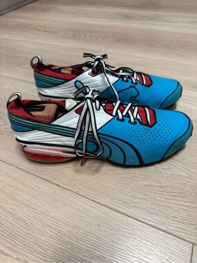 Puma Toori Run C, bold anime-inspired pop-art blue, white and red colorway 9.5